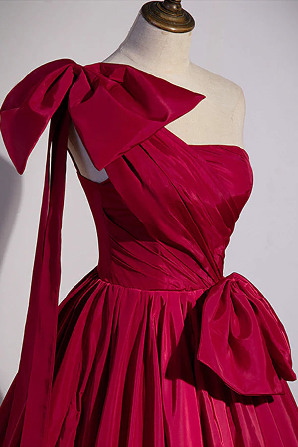 Wholesale Red One Shoulder Satin Long Prom Dress A-Line Evening Party Dress